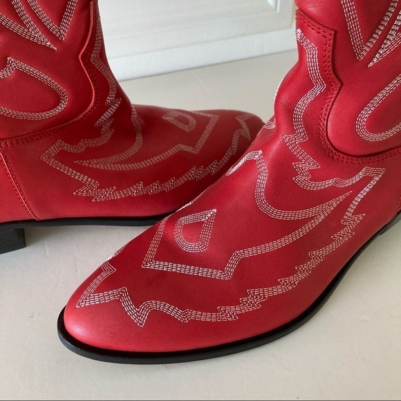 Toral Free People Cross Your Heart Red Leather Western Embroidered Boots Sz 41 - Picture 3 of 8